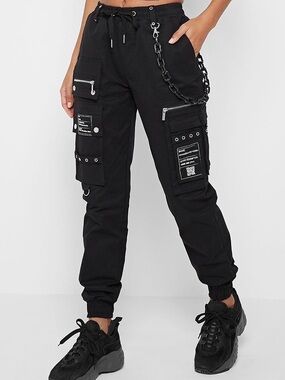 Maniere De Voir Black Cargo Chain Joggers
